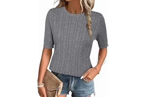 Arach&Cloz Women's Summer Sweater 2026 Trendy Short Sleeve Spring Tops Casual Crewneck Knit Pullover Shirt