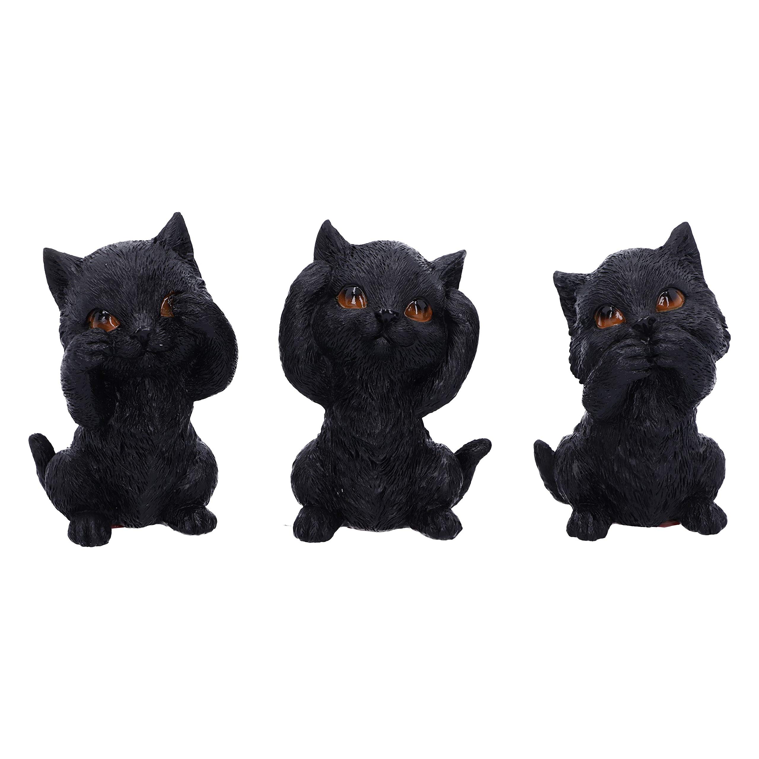 Three Wise Kitties See No Hear No Speak No Evil Familiar Black Cats Figurine