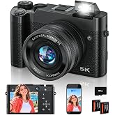 5K Digital Camera with 6X Optical Zoom,64MP WiFi Camera with 64GB Card | Easy-to-Use Point and Shoot Camera with Autofocus, Dual Cameras, Anti-Shake &amp; 2 Batteries for Teens, Beginners &amp; Travel Vlogs