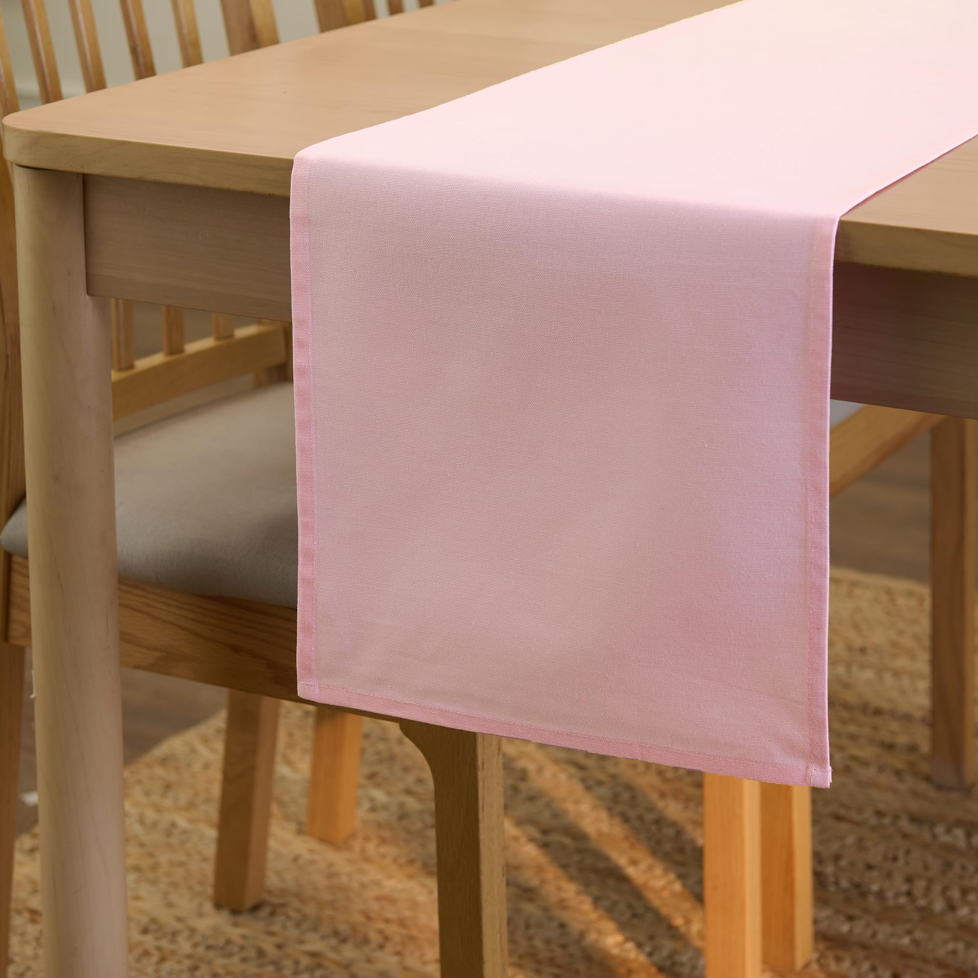 Encasa XO Table Runner 13x59 in Long | Cotton Canvas Fabric | Light Pink Solid Color | Machine Washable & Durable — image 1