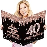 Kuxriox Large 40th Birthday Card With Envelope, Extra Big Guest Book Rose Gold Happy 40th Birthday Greeting Card for Women, Giant 40th Bday Card Gifts Party Supplies, Jumbo Forty Bday Card(14 x 22 IN)