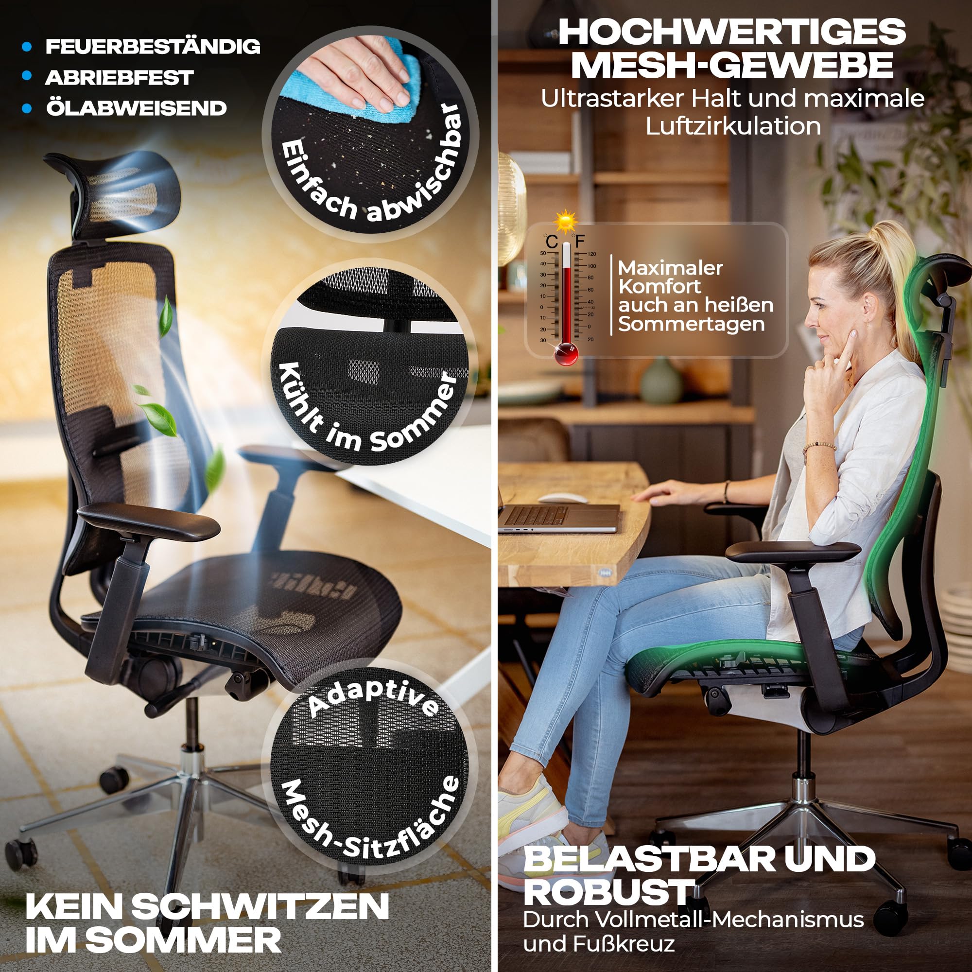 VALKENSTOL M6 Bürostuhl Ergonomisch Testsieger für Grosse Menschen, Breite Sitzfläche Schreibtischstuhl, Office Chair mit Lordosenstütze, Verstellbare Rückenlehne für Gesundes Sitzen Chefsessel 150kg 3
