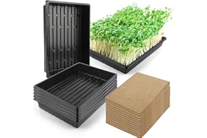 RMBHM 6Pack Microgreens Growing Trays with 12Pcs Plant Hemp Fiber Grow Mat, 15 x 11 x 2.5 Inch Garden Seed Starter Trays Kit, Microgreens Growing Kit for Seedlings, Growing Microgreens, Indoor Gardening