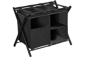 Heybly Luggage Rack with Laundry Bag,Steel Folding Suitcase Stand for Bedroom, Hotel, Foldable Steel Frame, Guest Room Bedroom Hote, 23.62" L x 15.57" W x 24.21" H, Black,HLR006B1