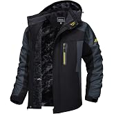 TACVASEN Men's Winter Ski Jacket Waterproof Fleece Lining Snow Hooded Coats | Windproof, Warm Insulated, Thermal, Cold Weather, 5 Pockets, Detachable Hood, Skiing Snowboarding, Outdoor, Hiking, Work