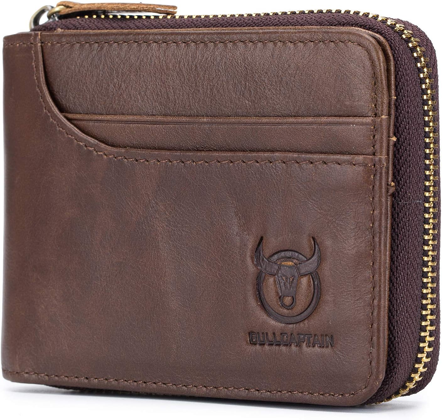 Mens Genuine Leather Wallet RFID Blocking Secure Zipper Bifold Card Holder Purse