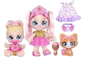 Kindi Kids Scented Sisters Pawsome Royal Family - Pre-School 10" Play Doll: Tiara Sparkles, 6.5" Baby Kindi: Teenie Tiara, and Kindi Pet: Prince Purrfection - Amazon Exclusive