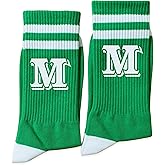 Grace Yonks White and Green Striped Socks With The Letter, Vintage Monogram Socks