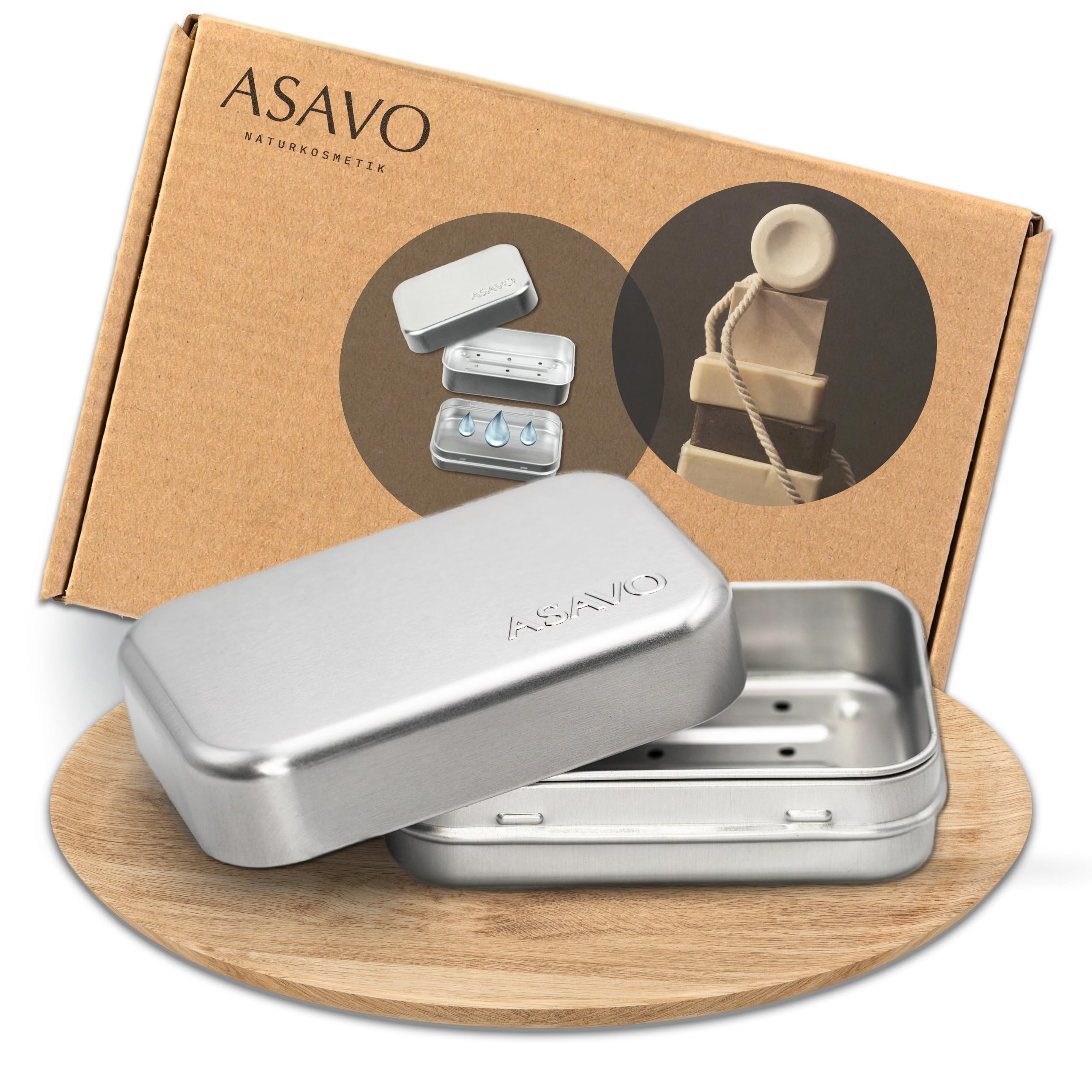 Asavo metal soap tin 10.2 x 6.8 x 2.5 cm (internal) for travel, soap box, soap dish, tin, metal can