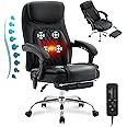 6-Point Massage Office Chair with Heated, Ergonomic Desk Chairs with Footrest & 135°Reclining High Back, Big and Tall Executive Offices Chair 500LBS, Thick Cushion Gaming Chair for Home Office, Black