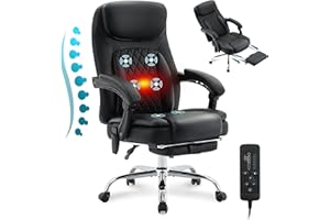JONPONY 6-Point Massage Office Chair with Heated, Ergonomic Desk Chairs with Footrest & 135°Reclining High Back, Big and Tall Executive Offices Chair 500LBS, Thick Cushion Gaming Chair for Home Office, Black