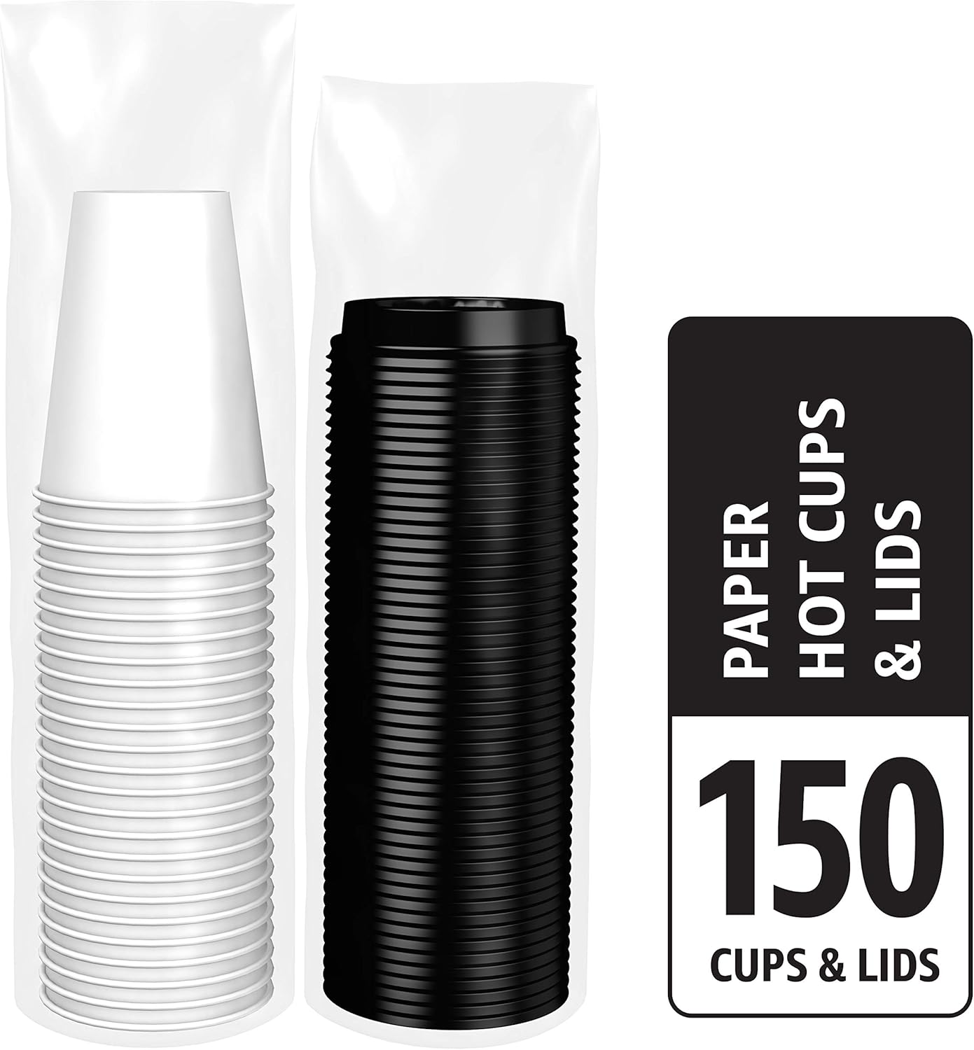  Brand - Solimo 12oz Paper Hot Cup with Lid, 150 Count: Health & Personal Care