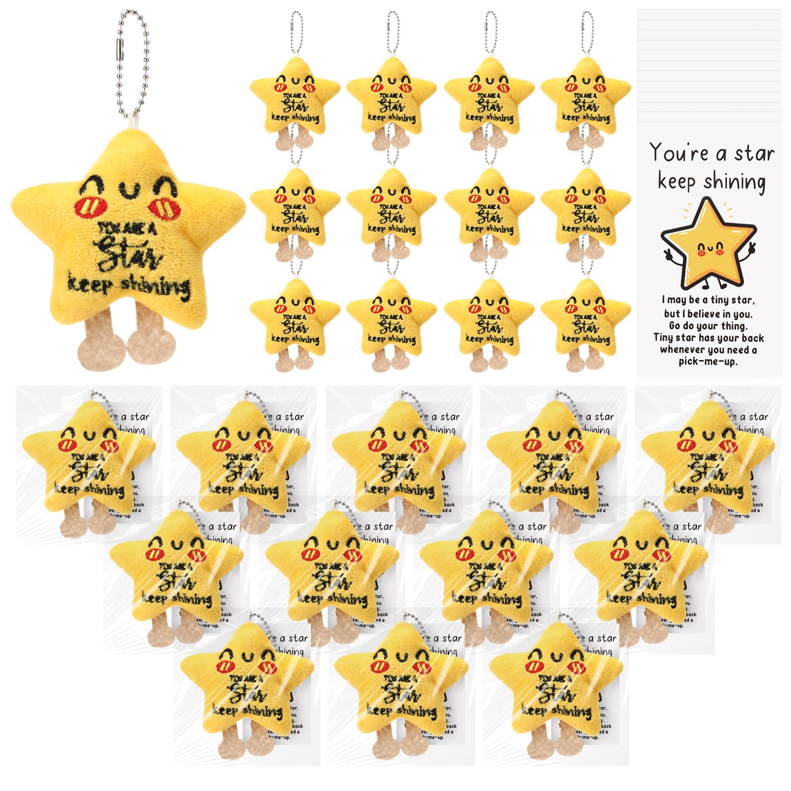 Photo 1 of Hotop 24 Set Positive Keychains Plush Keychains Bulk with Cards Bags, Appreciation Gifts Thank You Gifts for Kids Employee Coworker (Star)