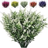 RECUTMS Artificial Plants Lavender, 8 Bundles Outdoor UV Resistant Greenery Fake Shrubs Simulation Plants Indoor Outside Hanging Planter Home Garden Decor (White)