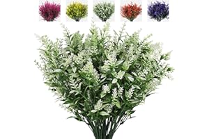 RECUTMS Artificial Plants Lavender, 8 Bundles Outdoor UV Resistant Greenery Fake Shrubs Simulation Plants Indoor Outside Hang