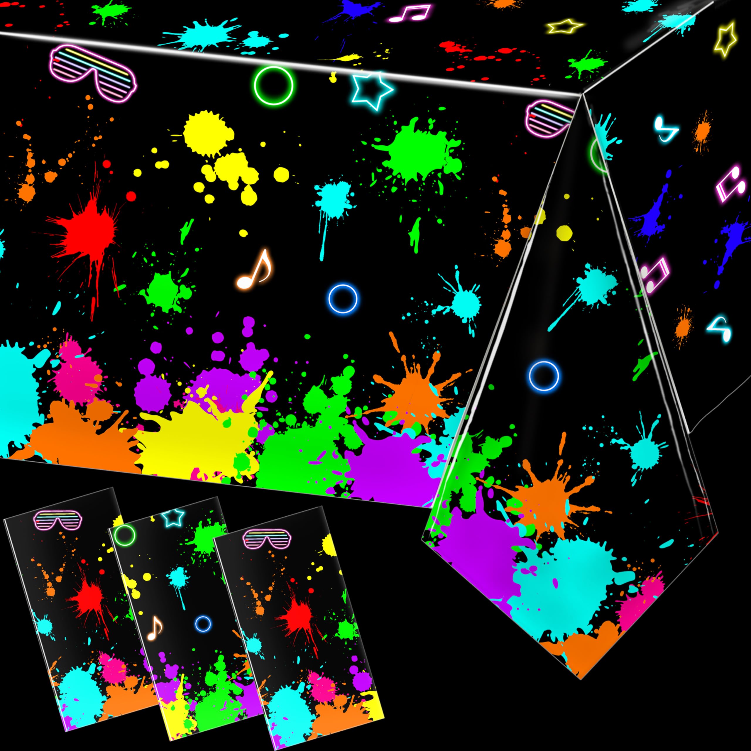 Photo 1 of 3 Pack UV Reactive Neon Glow Tablecloths 108x54 Inch - Activated Party Table Covers Decoration for Glow-in-the-Dark Events, Birthday Raves & UV Night