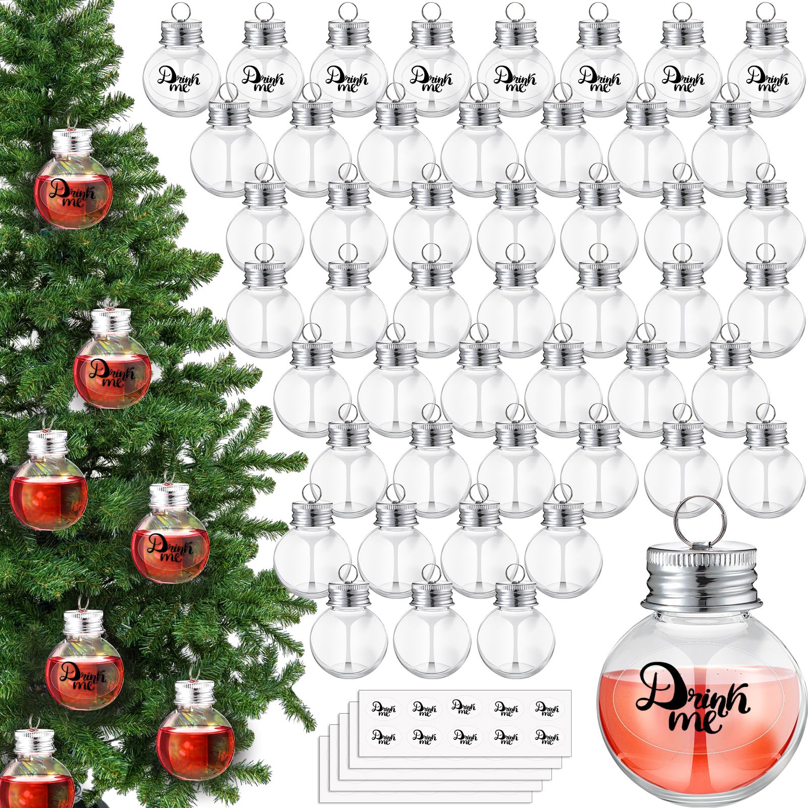 Photo 1 of ***SMALLER IN PERSON*** Patelai Christmas Clear Plastic Fillable Ornaments for Tree Christmas Drink Balls Plastic DIY Hanging Pendant Ball for Crafts Home Wedding Party Decor(50 ml,50 Pcs)