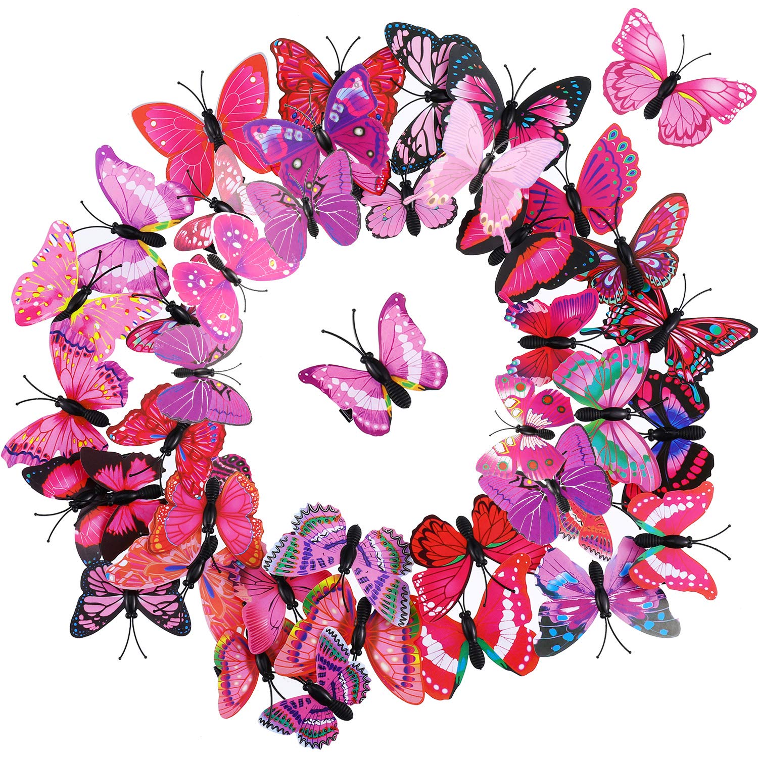Photo 1 of 36 Pieces Butterfly Hair Clips Baby Girl Toddler Colorful Butterfly Barrettes 3D Wedding Hair Clips for Bridal Women Halloween Party Favors(Pink, Dark Red)