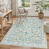 Lahome Blue 5x7 Area Rugs for Living Room, Boho Floral Washable Girls Bedroom Rug, Soft Retro Non-Slip Kids Nursery Carpet for Playroom Apartment Decor