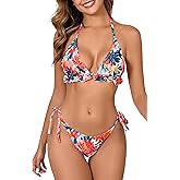 JOYBIK Women's Two Piece Sexy Bikini Swimsuit Triangle Halter Top with Tie Side Bottom String Bikini Sets
