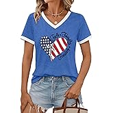 PECHAR 4th of July Shirts Women American Flag T-Shirt Faith Family Freedom Tshirt V-Neck Short Sleeve Patriotic Tees