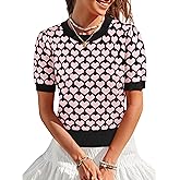 Women Puff Short Sleeve Sweater Casual Cropped Knit Shirts Cute Heart Holidays Graphic Print Pullover Jumper Tops 2025