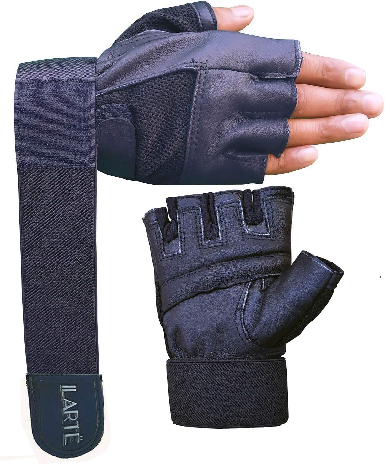 ILARTE Leather Gym Gloves for Man Women Fitness Gym Workout Foam Padded with Double Wrap Elastic Wrist Support 50 cm
