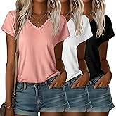 Ficerd 3 Pack Women's V Neck T Shirts Cap Sleeve Top for Summer Casual Short Sleeve 2026 Trendy Basic Tees
