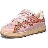 LUCKY STEP Women's Sparkle Rhinestone Fashion Sneakers Walking Tennis Bling Glitter Roaring Shoes Platform Lace up Casual Mesh Sneaker