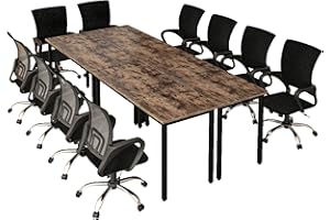 Bonzy Home 8ft Conference Tables Chair Set, 94.4"x47.2"x29.5" Table & 10pcs Chairs, Office Computer Desk and Chair Set for Meeting Room Study Printer Table for 10 People