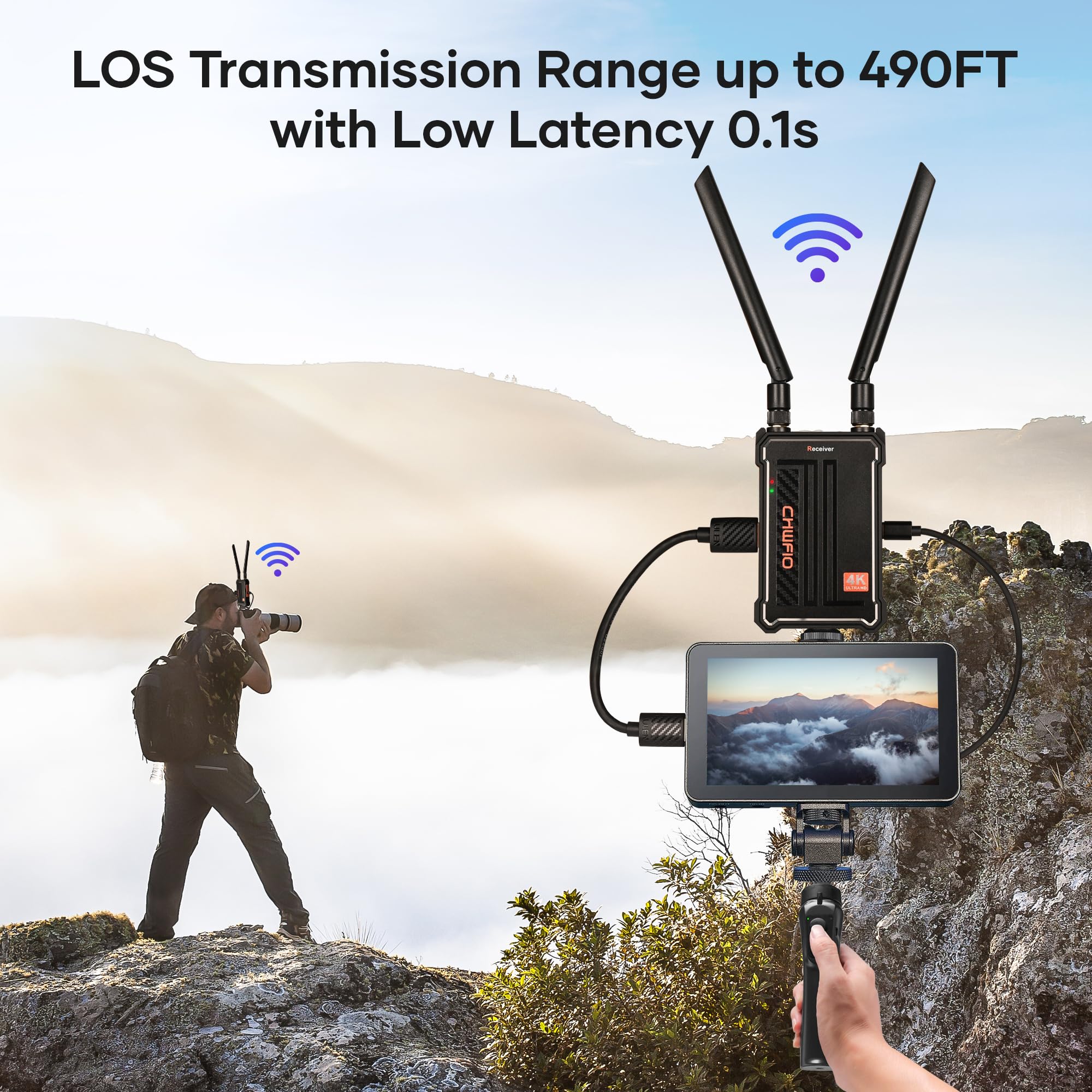 Wireless HDMI Transmitter and Receiver 4K 30HZ, 490FT, IR Extend, Plug & Play HDMI Wireless Transmission,Loop-Out,Dual Outputs, Up to 4 RXs, Streaming from STB, PC, DVD, CCTV to TV, Projector, Monitor