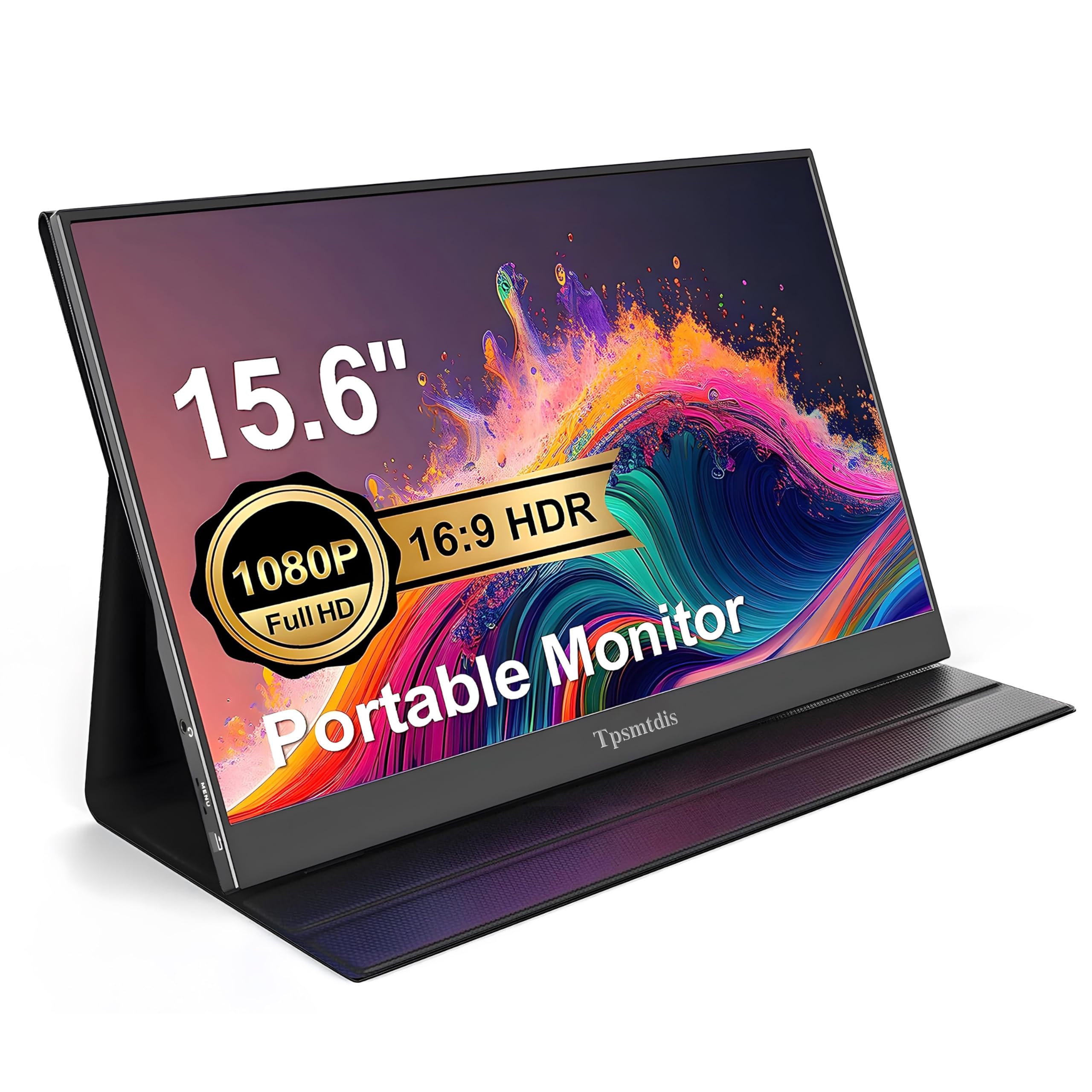 15.6インチ ポータブルモニター、ラップトップモニター トラベルゲームモニター、HDR FHD プラグアンドプレイデュアルスピーカー、PC、タブレット、Mac、Switch、Xbox、PS3/4/5 用の外部スクリーン の商品画像