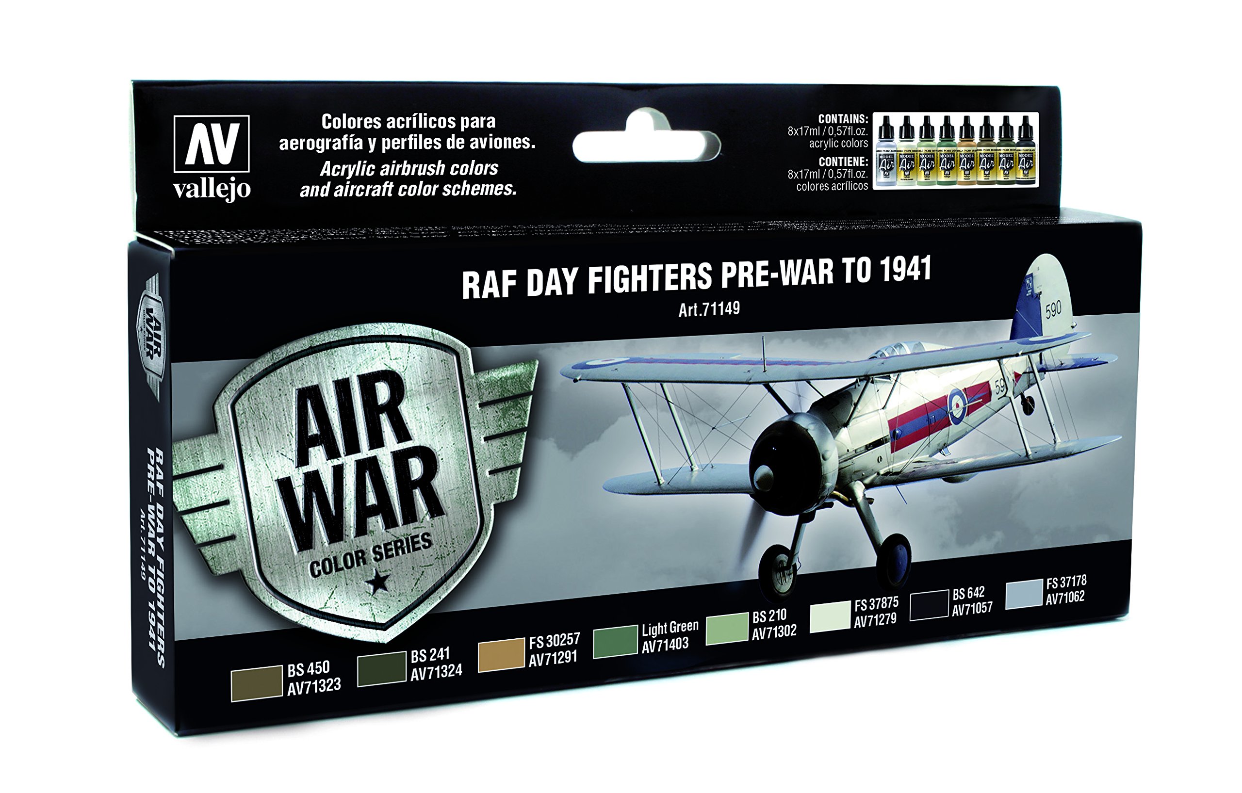 Vallejo "RAF & FAA Day Fighter Pre War to 1941" Model Air Colouring Kit, 17 ml (Pack of 8)
