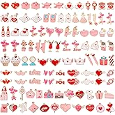 SANNIX 110Pcs Valentine's Day Charms Gold Enamel Jewelry Making Charm Pink Pendants for Valentines Bracelet Necklace Earrings Making