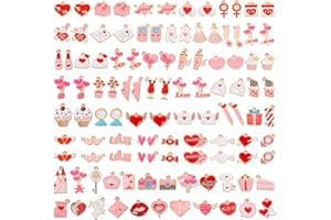 SANNIX 110Pcs Valentine's Day Charms Gold Enamel Jewelry Making Charm Pink Pendants for Valentines Bracelet Necklace Earrings Making