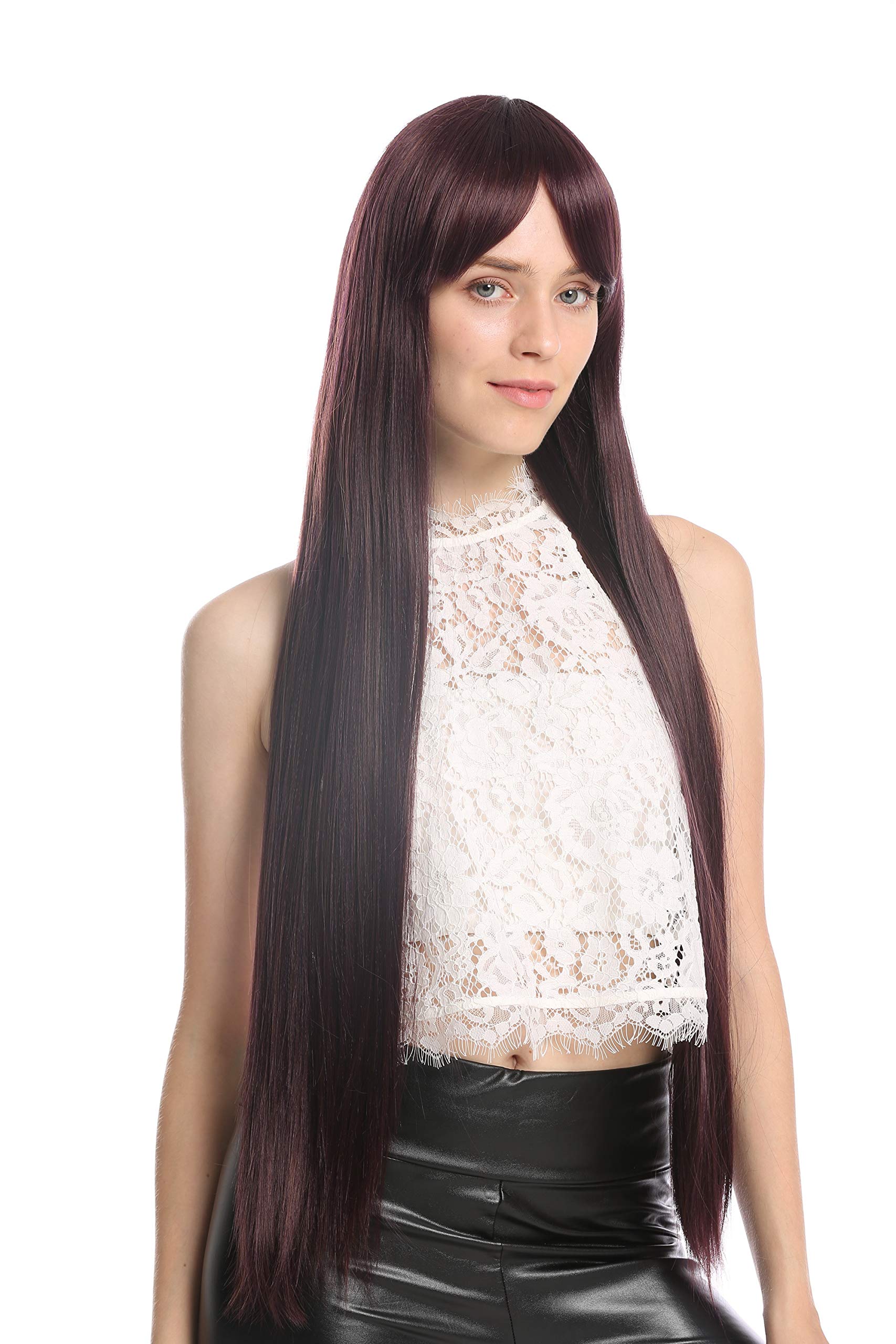 WIG ME UP - VK-7-DEEPVIOLSP31 quality women's wig very long sleek dark violet reddish brown highlights