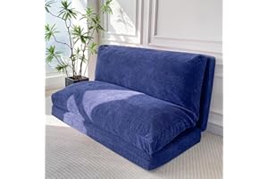 MAXYOYO Bean Bag Bed Folding Sofa Bed Floor Mattress for Adults, Extra Thick and Long Floor Sofa with Corded Washable Cover, Navy, 54x95 Inch