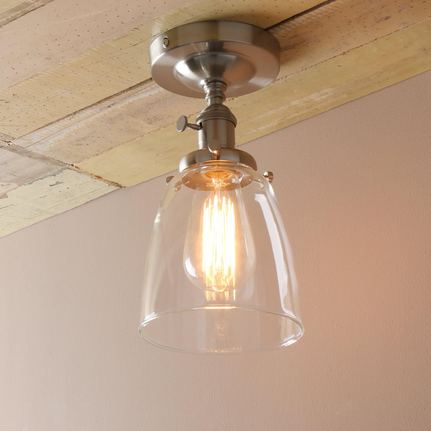 PathsOn Industrial Vintage Edison Pendant Light Clear Glass Shade Flush Mount Hanging Ceiling Lamp Lighting Fixture Chandelier for Loft Bar/Kitchen/Island/Living Room/Dining Room/Bedroom (Brushed) - Image 3