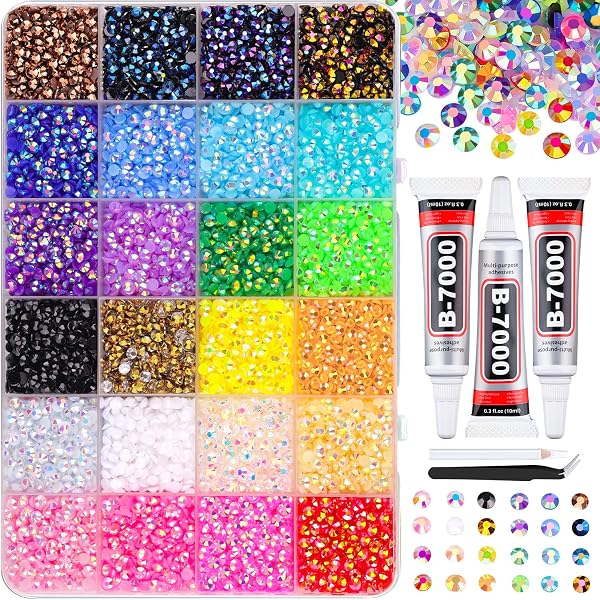 34000Pcs Resin Jelly Rhinestones for Bedazzling, Multicolor 3mm Flatback Gems for Diamond Art, Bedazzler Kit with 3Pcs 10ml B