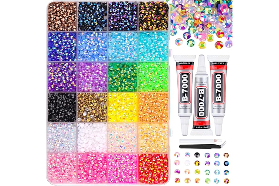 32000Pcs Resin Jelly Rhinestones for Bedazzling, Multicolor 3mm Flatback Gems for Diamond Art, Bedazzler Kit with 3Pcs 10ml B7000 Jewelry Glue for Nail Art Crafting Book Makeup