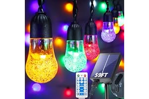 RYBLGLED Solar String Lights Outdoor Waterproof - Upgrade 59Ft Pear-Style Multi Color Large Globe String Lights Solar Powered with Remote, Dimmable Solar Patio Lights for Outside Porch Camping Tent Decor