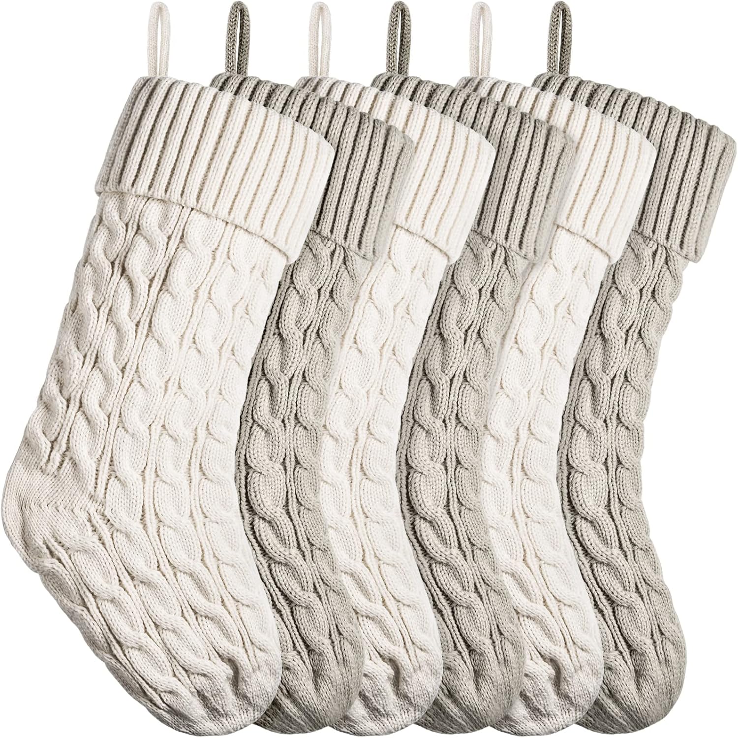 Stockings & Holders - Christmas Stockings Cable Knit Xmas Stockings 18 Inches Large Fireplace Stockings for Family Holiday Christmas Decoration (Ivory,Khaki, 6)