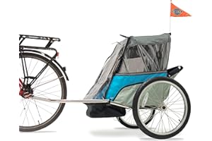 WIKE Children's Junior Bike Trailer: for 1-2 Kids Under 3'10"/100lbs max - Built-in roll cage, Stainless Steel towbar, 5-Point Restraints, Large Cargo Space, roll-up Bug and rain Screens, Safety Flag