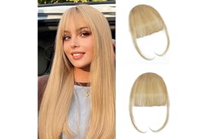 YBYMCAI Clip In Bangs-Fake Bangs Hair Clip Ash Blonde Clip On Bangs Real Human Hair Air Curtain Bangs For Women Clips Wispy Bangs Hair Extensions Fringe With Temples Hairpieces Curved Bangs For Daily Wear