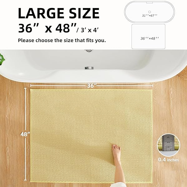 TYUU LARGE BATHROOM RUGS NON SLIP WASHABLE BATH RUGS SUPER ABSORBENT BATHROOM RUG THIN QUICK DRY LOW PILE BATH MATS, YELLOW 36″X48″