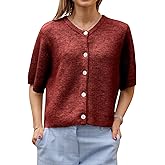 Women Knitted Crop Cardigan Shirt Y2k Short Sleeve Cardigan Button Up Rib Knit Elegant Loose Fit Sweater Tops
