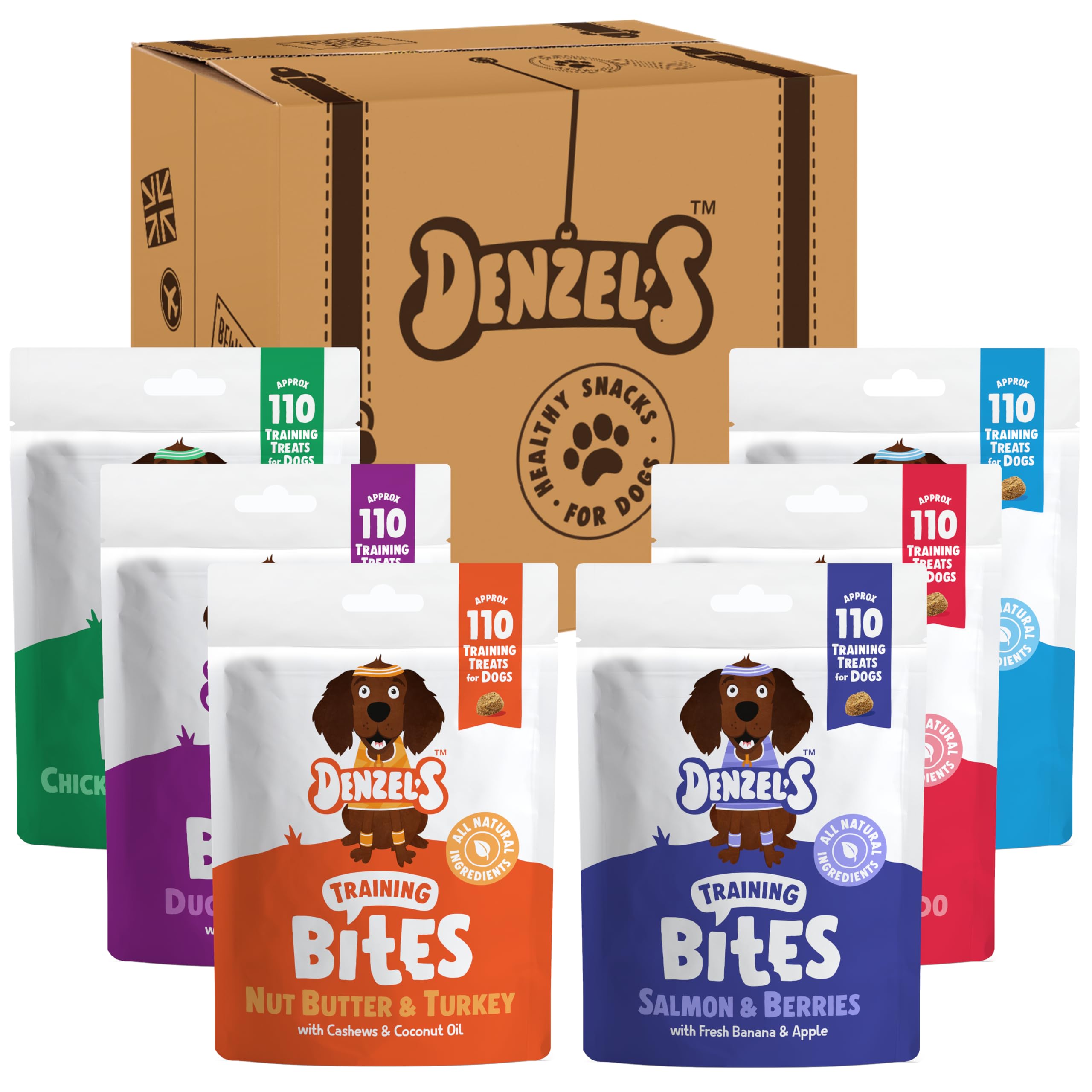 Denzel's All Natural Dog Treats - Training Bites - Mixed Variety Pack (6 x 100g)