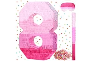 Sratte Number Piñata Pink Piñata Birthday Decorations Gradient with Stick Blindfold Confetti for Girls Boys Birthday Anniversary Party Decorations Supplies(Number 8)