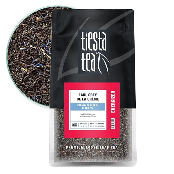 TIESTA TEA – EARL GREY DE LA CRÈME, LOOSE LEAF, CREAMY EARL GREY BLACK TEA, PREMIUM BLEND, CAFFEINATED BLACK, MAKE HOT OR ICED BREWS UP TO 200 CUPS, 16 OUNCE RESEALABLE BULK POUCH