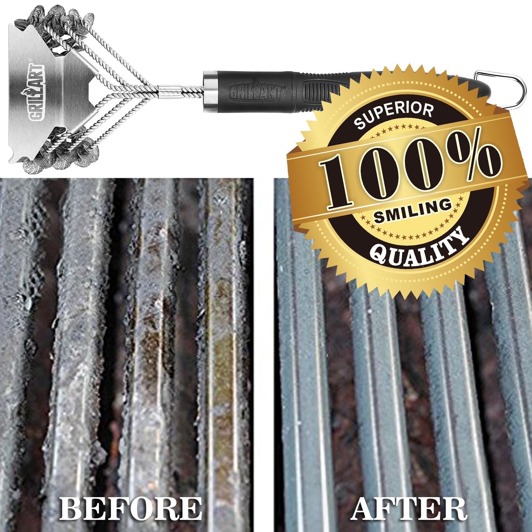 GRILLART Grill Brush and Scraper Bristle Free – Safe BBQ Brush for Grill – 18'' Stainless Grill Grate Cleaner - Safe Grill Accessories for Porcelain/Weber Gas/Charcoal Grill – Gifts for Grill Wizard